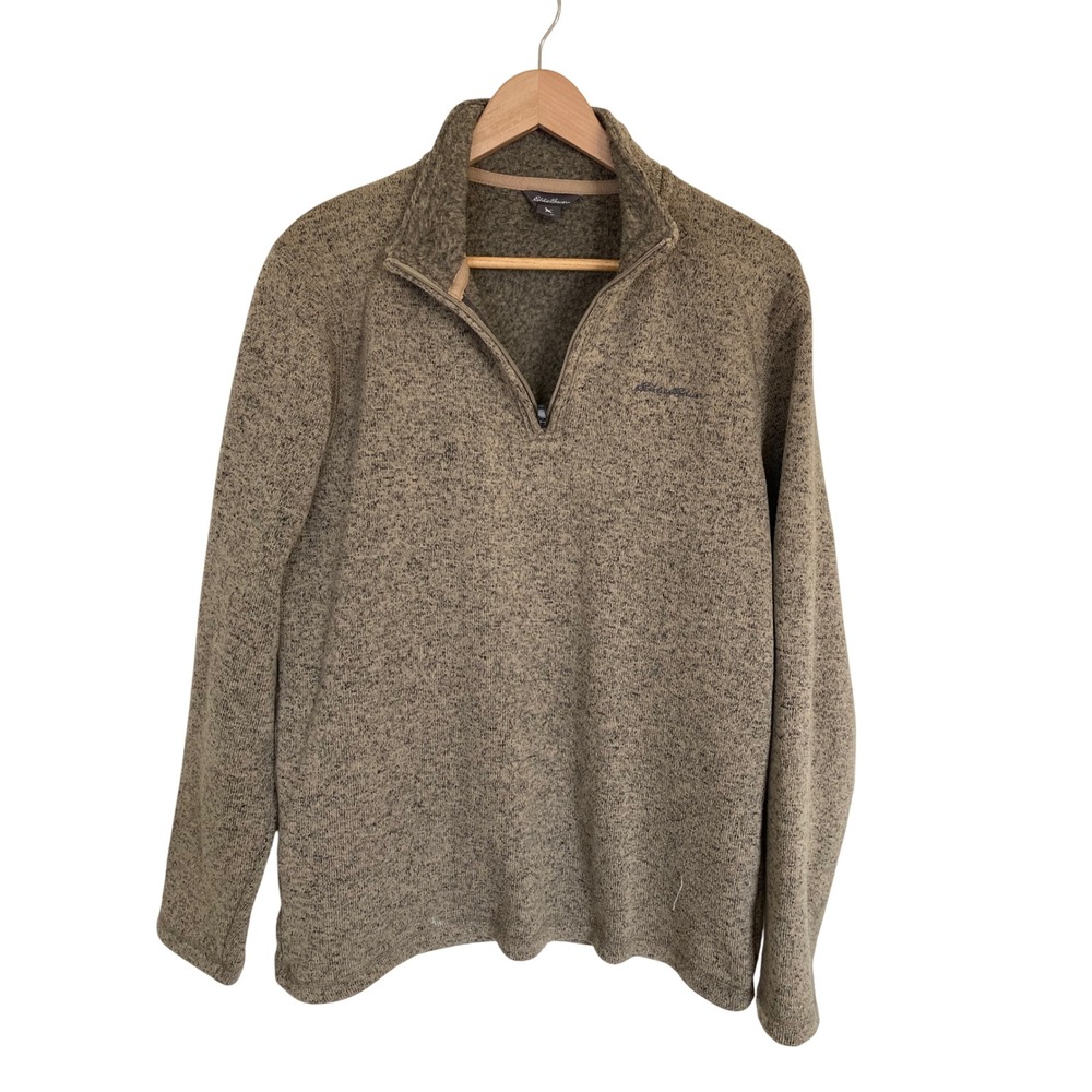 Eddie Bauer Mens Medium Quarter Zip Fleece Pullover Heathered Brown D346624
